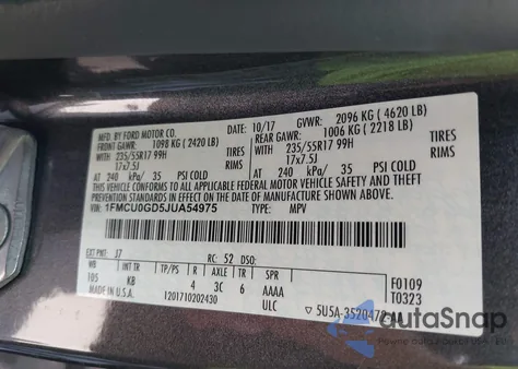 2018 Ford Escape Se из США, поврежденный, VIN 1FMCU0GD5JUA54975